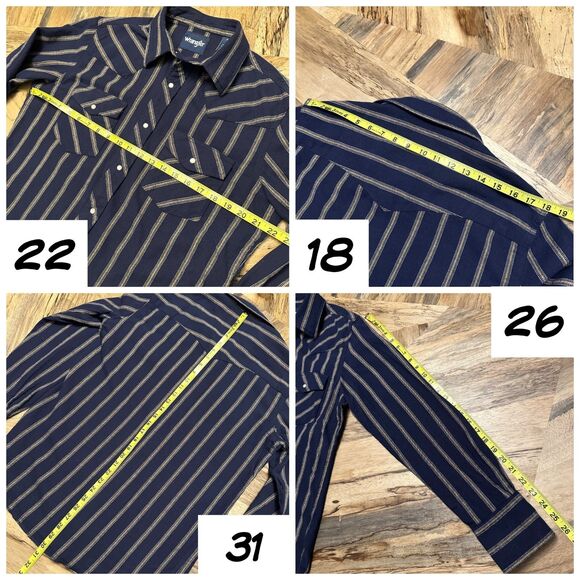 Wrangler Western Pearl Snap Navy Stripe Shirt Medium Y2K - Picture 6 of 11